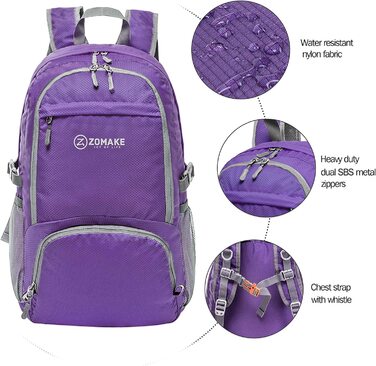 Легкий складной рюкзак ZOMAKE - упаковваеме рюкзаки об'ємом 30 л, невеликі складні рюкзаки, похідний рюкзак, сумка для жінок і чоловіків, походи на відкритому повітрі (фіолетовий)
