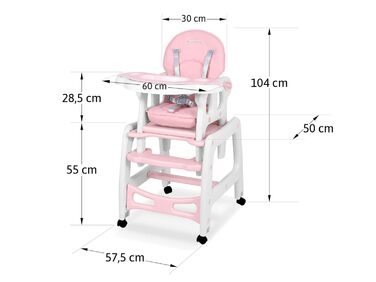 Дитячий стільчик Ricokids Sinco 5в1 - регульований, з функцією гойдання, рожевий