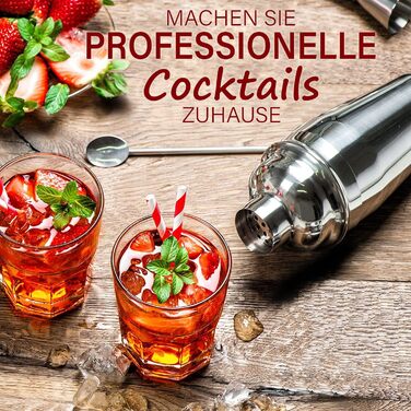 Набір шейкерів для коктейлів Zulay з нержавіючої сталі 700 мл (6 шт.) – шейкер, джиггер, стік та ложка для змішування – для Маргарити та інших коктейлів