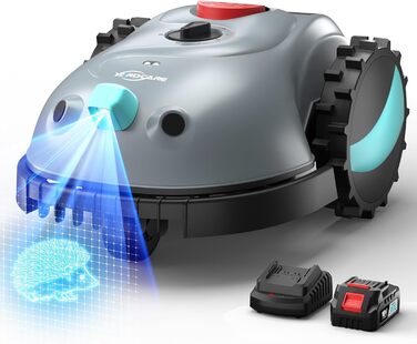 Робот-газонокосилка V100 без обмежувального кабелю з камерою, уникнення перешкод, навігація Vision, акумулятор 4 Ah, 150㎡, запасні леза, спіральне косіння, сірий колір