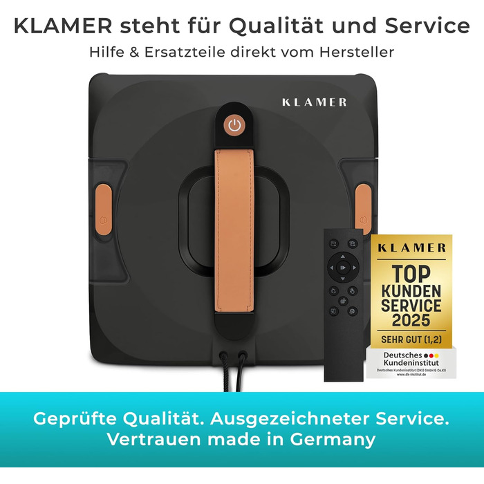 Робот-прибиральник вікон KLAMER 3500 Pa – автоматичний мийник вікон з резервуаром для води 100 мл, функція вологого прибирання, розпізнавання країв, тиха робота 60 дБ, захист від падіння та інтелектуальне планування маршруту (Чорний)