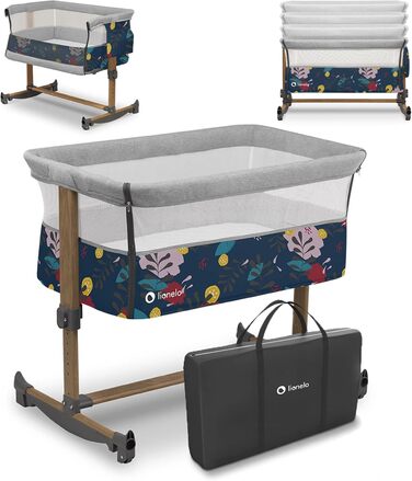 Дитяче ліжко Lionelo Leonie Plus 3 в 1 (колиска, ліжко-приліжко, гойдалка) блакитне, до 9 кг, з кошиком