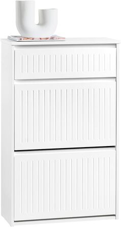 SoBuy Взуттєва шафа з 2 відкидними дверцятами, полицями та висувною шухлядою, біла, 61x100x26 см (FSR165-W)