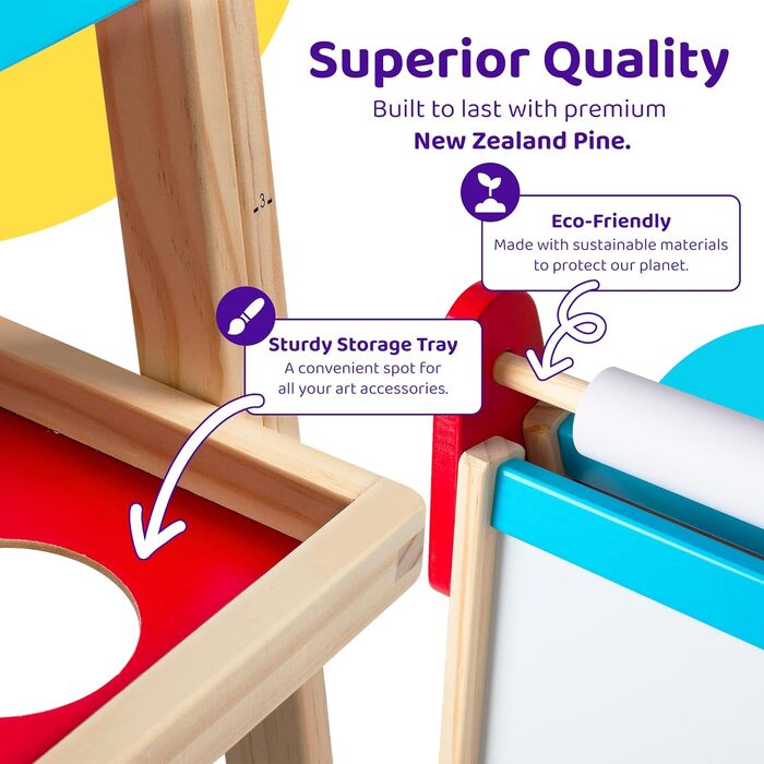 Дитяча мольберт Blue Squid Kinder Staffelei: регульована висота, двосторонній, з крейдяною та магнітною дошкою, рулоном паперу, 100+ аксесуарів, для дітей 3-12 років, преміум-якість 2025