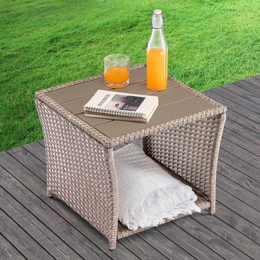 Журнальний столик Casaria Poly Rattan з WPC, 45x45x40 см, 80 кг, Стійкий до погодних умов, Відкритий, Кремовий