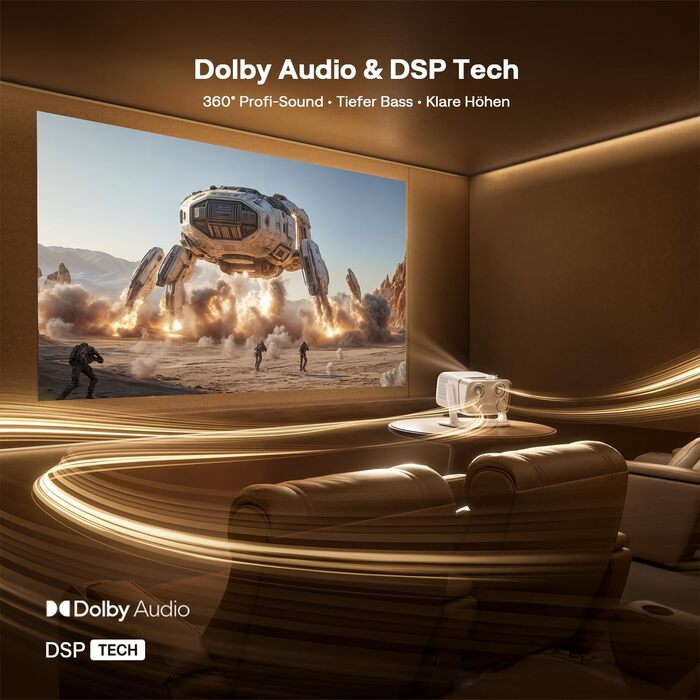 Aurzen Boom Mini 4-в-1 Smart Beamer з Google TV, 4K, проєктор для дому та на вулицю, 20W Dolby Audio, 500 ANSI, ToF автофокус, корекція трапеції, Wi-Fi/Bluetooth, підтримка смартфонів (кремовий)