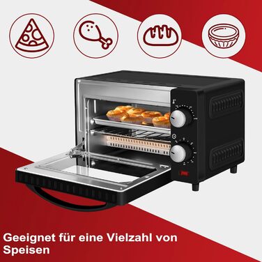 Міні-піч Wannyton 10L: піч для піци, випічки та хліба, 650W, 100-230°C, таймер, решітка, деко, чорний