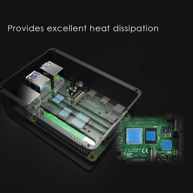 Алюмінієвий корпус радіатора з термопрокладкою для Raspberry Pi 4 Model B, чорний (AI-PI4-BB-PRO)
