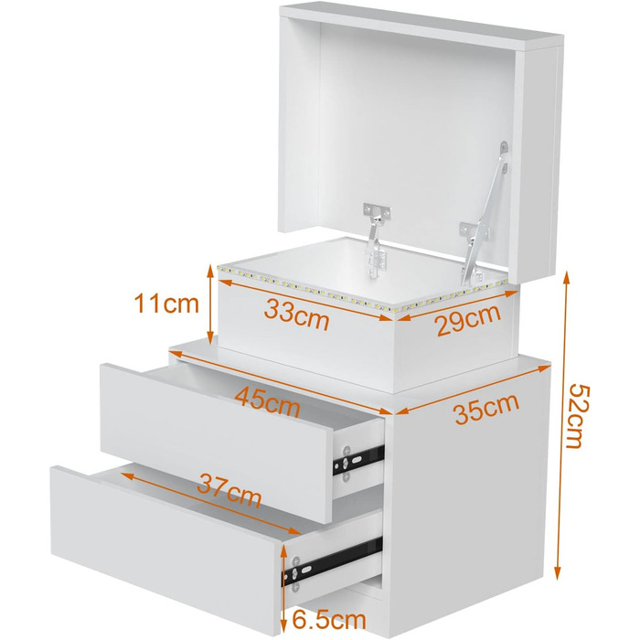 Тумбочка PIPIPOXER зі світлодіодом, 16 кольорів, 2 шухляди, глянець, 45x35x52см, біла