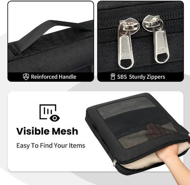 Набір компресійних органайзерів для подорожей з сіткою, розширювані пакувальні куби для одягу в валізу, чорний, 6 шт.