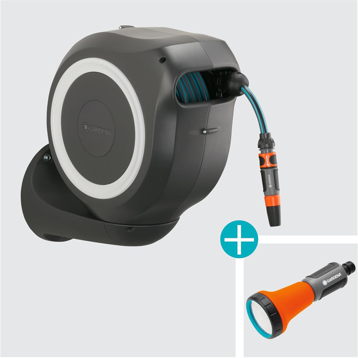 Шланг садовий Gardena RollUp M 20 м: гнучкий, з кріпленням на стіні, з розпилювачем, 20 м
