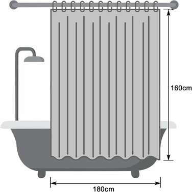 Жалюзі для душу EurCross з льону, текстуровані, 180x160 см, бежеві. Важкий текстильний матеріал, водонепроникний, антигрибковий, пральний, поліестер. Підходить для ванної кімнати, готельний стиль, з 12 кільцями. Розміри: 160 x 180 см.