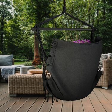 Підвісне крісло-гойдалка з подушкою 100x130x75 см, до 150 кг, для саду та дому, чорне