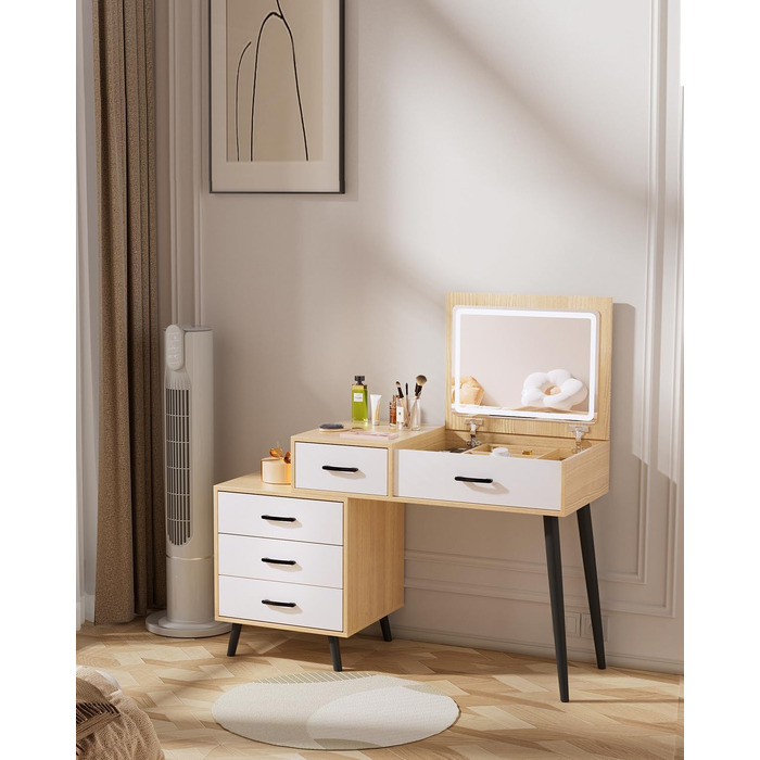 Трюмо ZenkiHome з дзеркалом та підсвіткою, ширина регулюється від 80 до 120 см, колір дуб