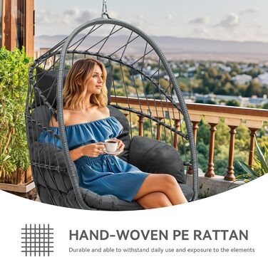 Крісло-гойдалка YITAHOME для дому та саду, сіре, з подушками, 150 кг, 105x74x72 см