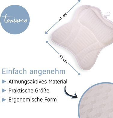 Преміум подушка для ванни з підголовником та підтримкою шиї | Ергономічна подушка для ванни з присосками | Синій (Білий)