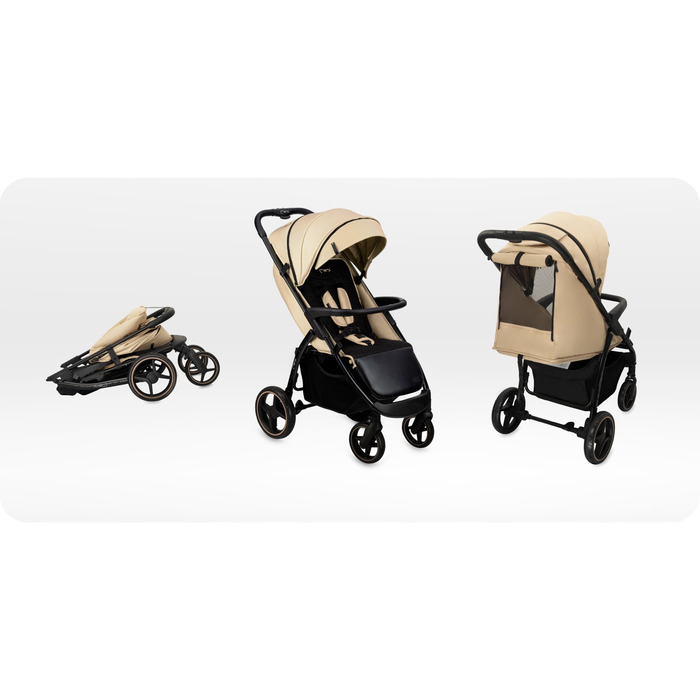 Дитячий візок-прогулянка MoMi Miya, бежевий (до 22 кг) – колеса EVA, повний комплект аксесуарів