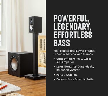 Активний сабвуфер Polk Audio Monitor XT12, 12-дюймовий сабвуфер, підсилювач класу AB 100 Вт, чорний