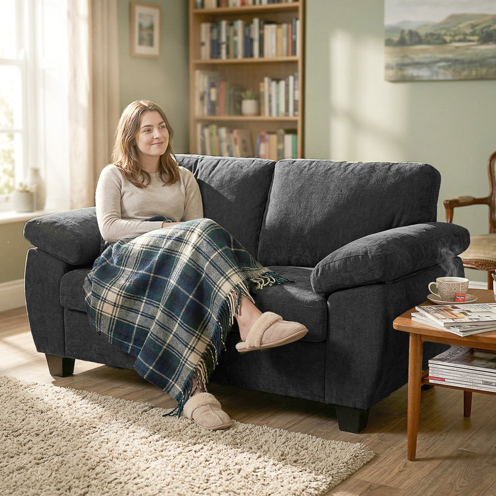 Двомісний диван, 156 см, м'який честерфілд з товстими пружинними подушками, широкими м'якими підлокітниками, вантажопідйомність 300 кг, темно-сірий