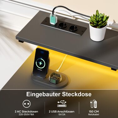 Комп'ютерний стіл з 8 висувними ящиками, 2 розетками, USB-портами, LED-підсвічуванням та підставкою для монітора, 120 x 50 x 74 см (сірий)