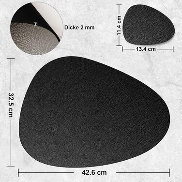 Набір з 6 серветок на стіл, миючі, з підставками, двосторонні, з імітацією шкіри, водонепроникні для обіднього столу, кухні, ресторану та дому (6 шт., чорний)