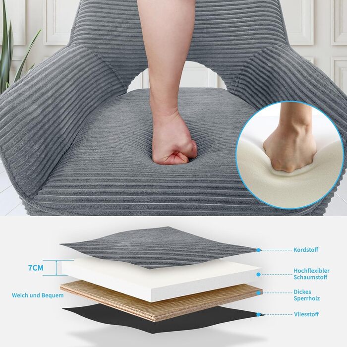 Набір з 4-х обертових стільців для їдальні з підлокітниками, 360° обертання, кухонний стілець, сучасний м'який стілець з тканинною спинкою для кухні, їдальні, спальні, бежевий (360° обертання-сірий, 2 обертові стільці)