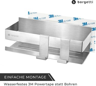 Душова кабіна BORGETTI без свердління-матова-надміцна з клейкою стрічкою 3 м-Нержавіюча сталь-використовується в якості душової полиці, кошика для душу, шампуню. кронштейн, полиця для ванної, полиця для ванної або підставка для спецій-в т.ч. в якості підс
