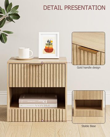 Нічний столик з дуба, дерев'яний приліжний столик з шухлядою, сучасний, компактний 39x39x28 см, для спальні, вітальні, офісу