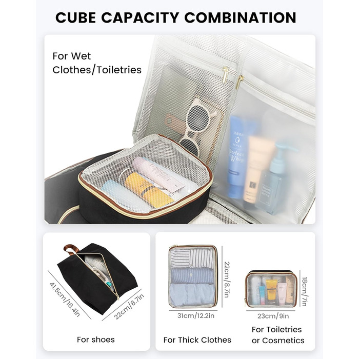 Рюкзак LOVEVOOK для ручної поклажі літака, жіночий водонепроникний рюкзак для подорожей з відділенням для взуття, 17-дюймовий рюкзак для ноутбука, 40L, 45x36x20, ручна поклажа, чорний + бежевий + каштановий