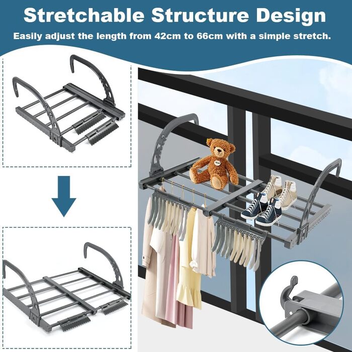 Розсувна балконна сушарка/сушильна машина (42-66 см) з вуглецевої сталі