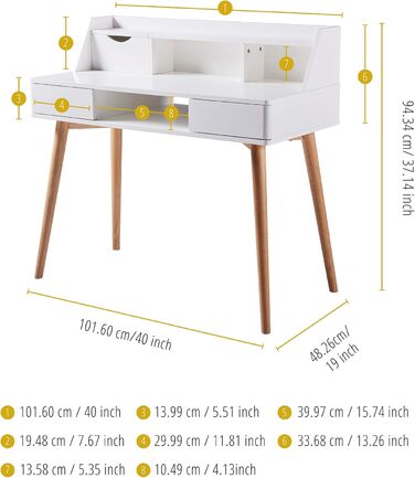 Дитячий письмовий стіл Teamson Home Creativo з MDF, з полицями та шухлядами, білий/натуральний, VNF-00045