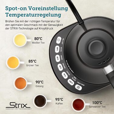 Електричний чайник Cosori з лебединим носиком, 0.8 л, регулювання температури, чорний