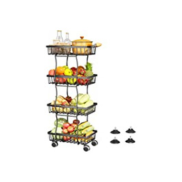 Овочева Полиця САЙЖ, 4 поверхи, знімна, штабельована, овочева полиця на колесах, кухонна, металева, кошик для овочів, підставка з коліщатками і