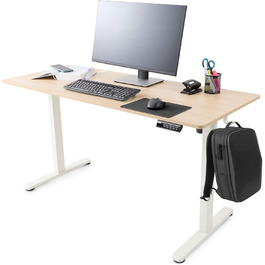Електричний регульований стіл Arebos 120x60 см з пам'яттю | Столик для комп'ютера | Ергономічний офісний стіл | Стіл для стояння/сидіння | Бежевий