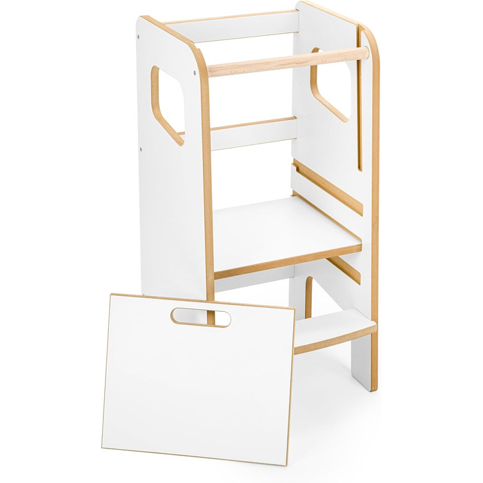 Дерев'яний навчальний столик-сходинка Montessori для дітей з бічною перегородкою – білий, безпечний та стійкий, регульована висота, з блокуванням, сучасний дизайн Model 4