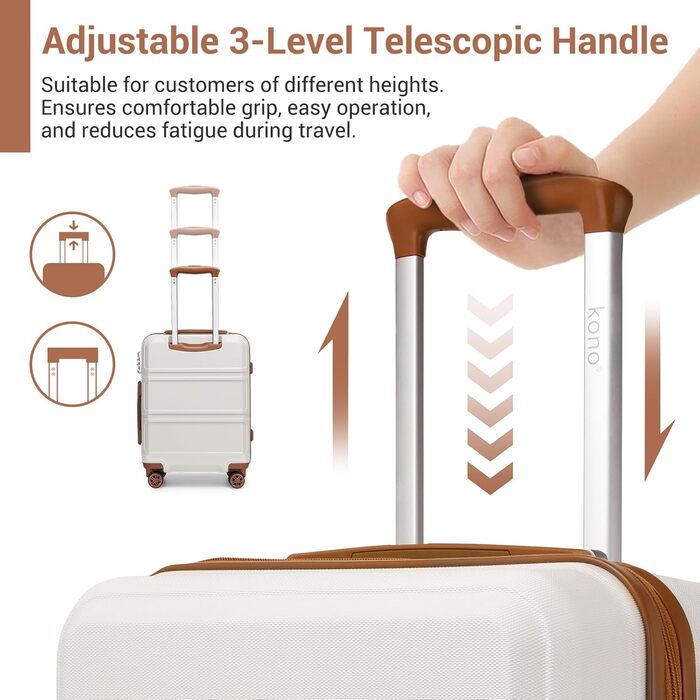 KONO Чемодан-Тролей 55 см, Кремовий Білий | Валіза для подорожей