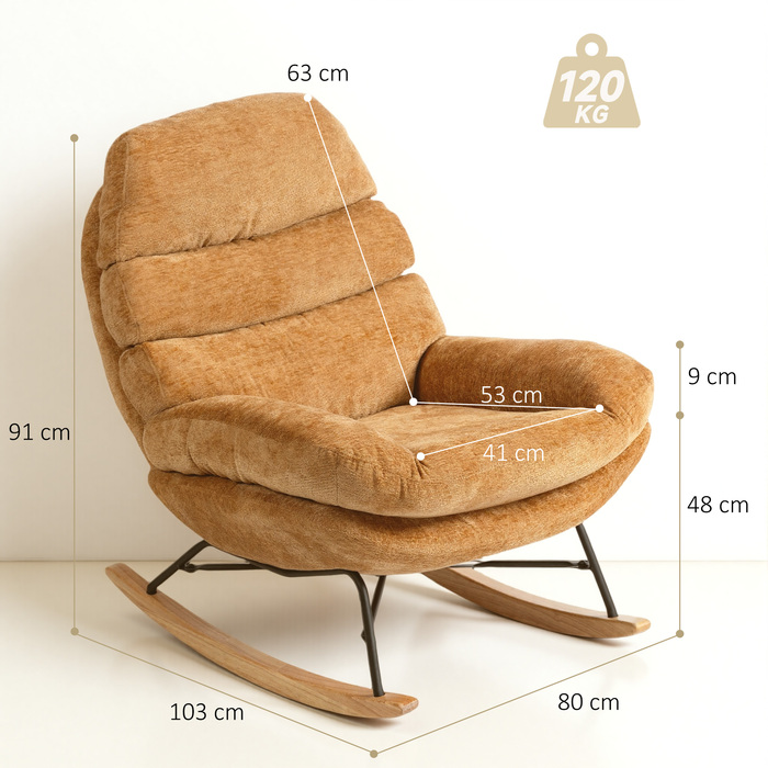 Крісло-гойдалка HOMCOM з м'яким сидінням, сталевими ніжками та дерев'яними ковзанами, жовтого кольору