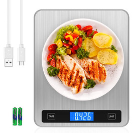 Кухонні ваги Brifit Digitale - 20 кг, з нержавіючою платформою, USB-зарядка, LCD-дисплей, функція тарування, 5 одиниць вимірювання