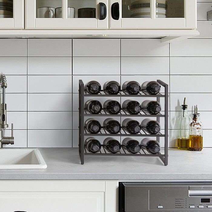 Металева стелаж для вина IBUYKE TMJ904H, 3 яруси, 16 пляшок, для кухні, бару, вітальні