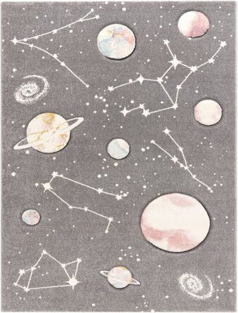 Домашній дитячий килимок TT, ігровий килимок з планетами і зірками, для дитячої кімнати сірого кольору, розмір (160x230 см)