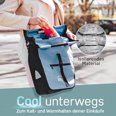 Позичена велосипедна сумка для покупок для багажної полиці зі знімною охолоджувальною вставкою - Може використовуватися як сумка-кофр, велосипедна сумка, сумка для перенесення 23 літри (Синій)