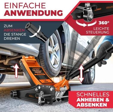Гідравлічний домкрат MASKO 3T з низьким профілем (85-460 мм), 3 гумові накладки, для автомобілів SUV, 360° колеса, рукавички в комплекті. Підйомник-опора до 3 тонн (Помаранчевий)