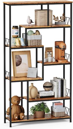 Стильна полиця Bealife для книг, 5 ярусів, 98 x 30 x 180 см, для вітальні, офісу, робочого кабінету, в стилі ретро, індустріальний дизайн