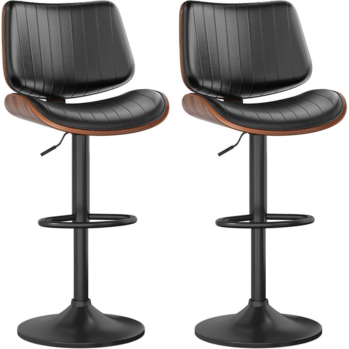 Набір з 2 барних стільців GIKPAL з дерев'яною спинкою та шкіряним сидінням, обертаються, чорний