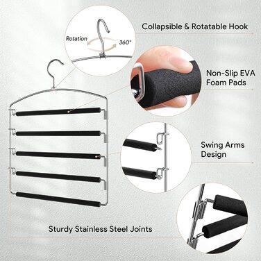 Набір вішалок для штанів Housolution 4 шт. з антиковзним покриттям, чорного кольору