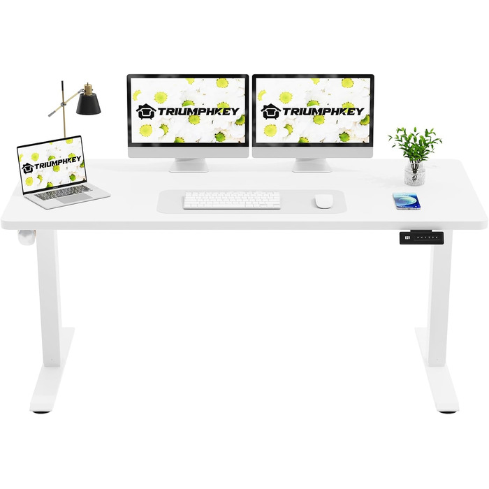 Електричний стіл-трансформер 160x60 см, білий: робочий стіл, стіл для комп'ютера, регульована висота