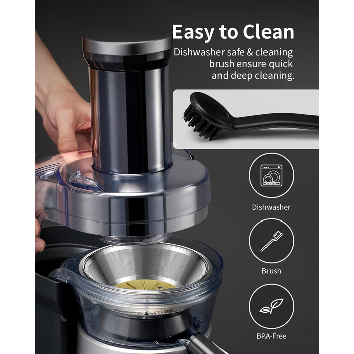 Електричний соковитискач GDOR 1300W для овочів та фруктів, 1250 мл, срібний