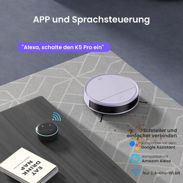 Робот-пилосос OKP K5P Purple: 5000Pa, навігація, HEPA-фільтр, Wi-Fi, для тварин, килимів, твердих підлог