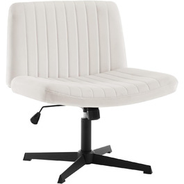 Крісло WOLTU без підлокітників, офісне крісло, крісло для письмового столу, ергономічне крісло, оксамитове крісло, крісло з регулюванням висоти, поворотне на 360, м'яке крісло, з функцією гойдання, бежево-кремовий, біле