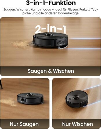 Робот-пилосос Proscenic Q20Plus з функцією миття, 10000Pa, 200хв, бездротовий, самостійна очистка, 3-в-1 для тварин, килимів, твердих поверхонь, чорний